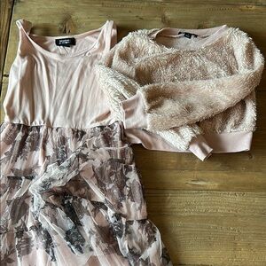 Beautees Pink and Black Kids Matching Set, Dress and Crop Sweater